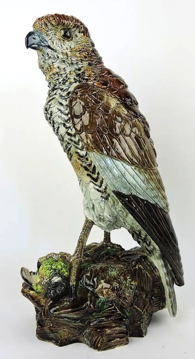 Strawser sold a similar form of this majolica hawk in his October 2017 sale. This example by Hugo Lonitz measured 16 inches high and featured remarkable detail as it brought $14,690.