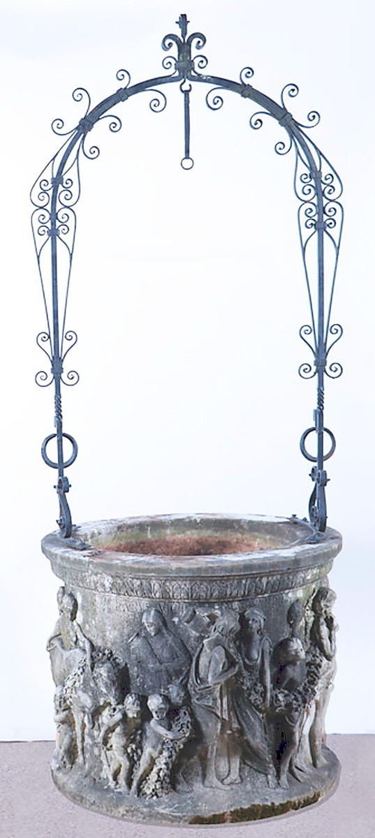 One of the most inquired-about lots prior to the sale turned out to be the top lot on the first day. The carved Italian marble well head by Aristide Petrilli brought $11,875 from an American buyer bidding online ($6/9,000).