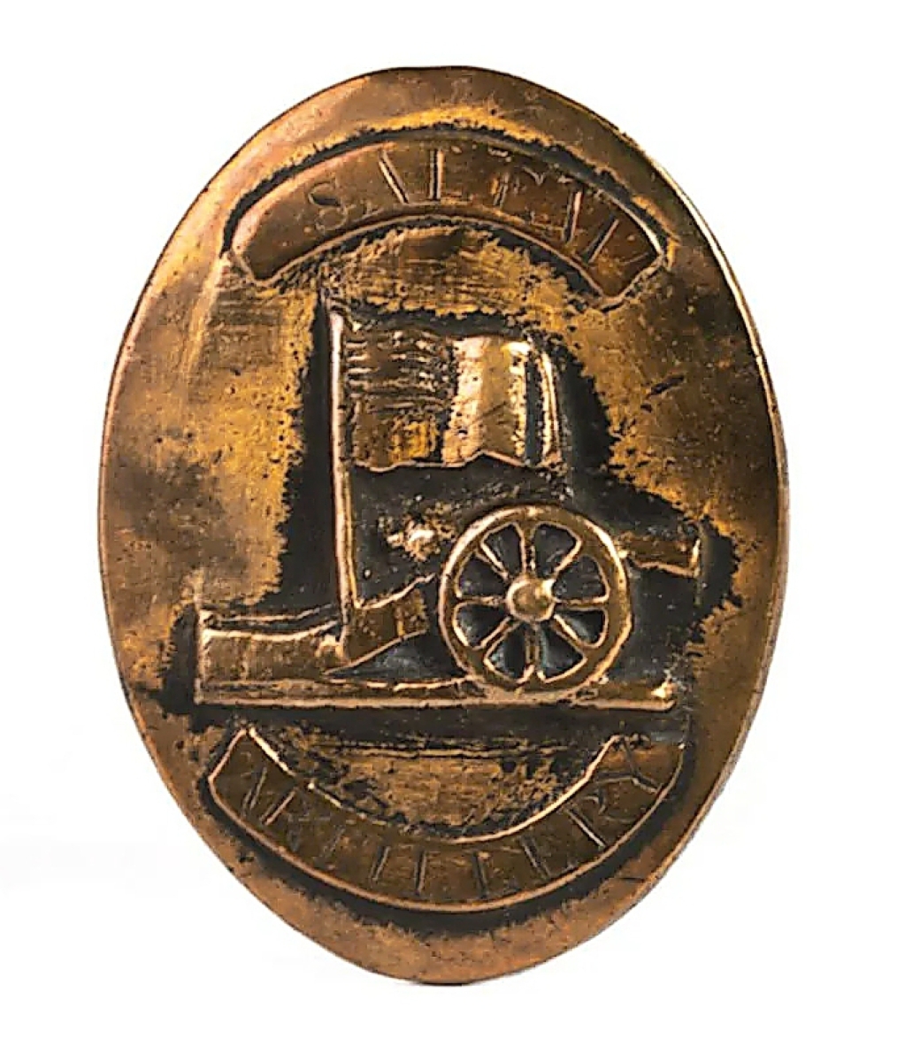 A Salem Artillery shoulder belt plate would sell for $6,755. The plate likely marked a member of the Salem Flying Artillery, a Confederate regiment raised in Virginia.