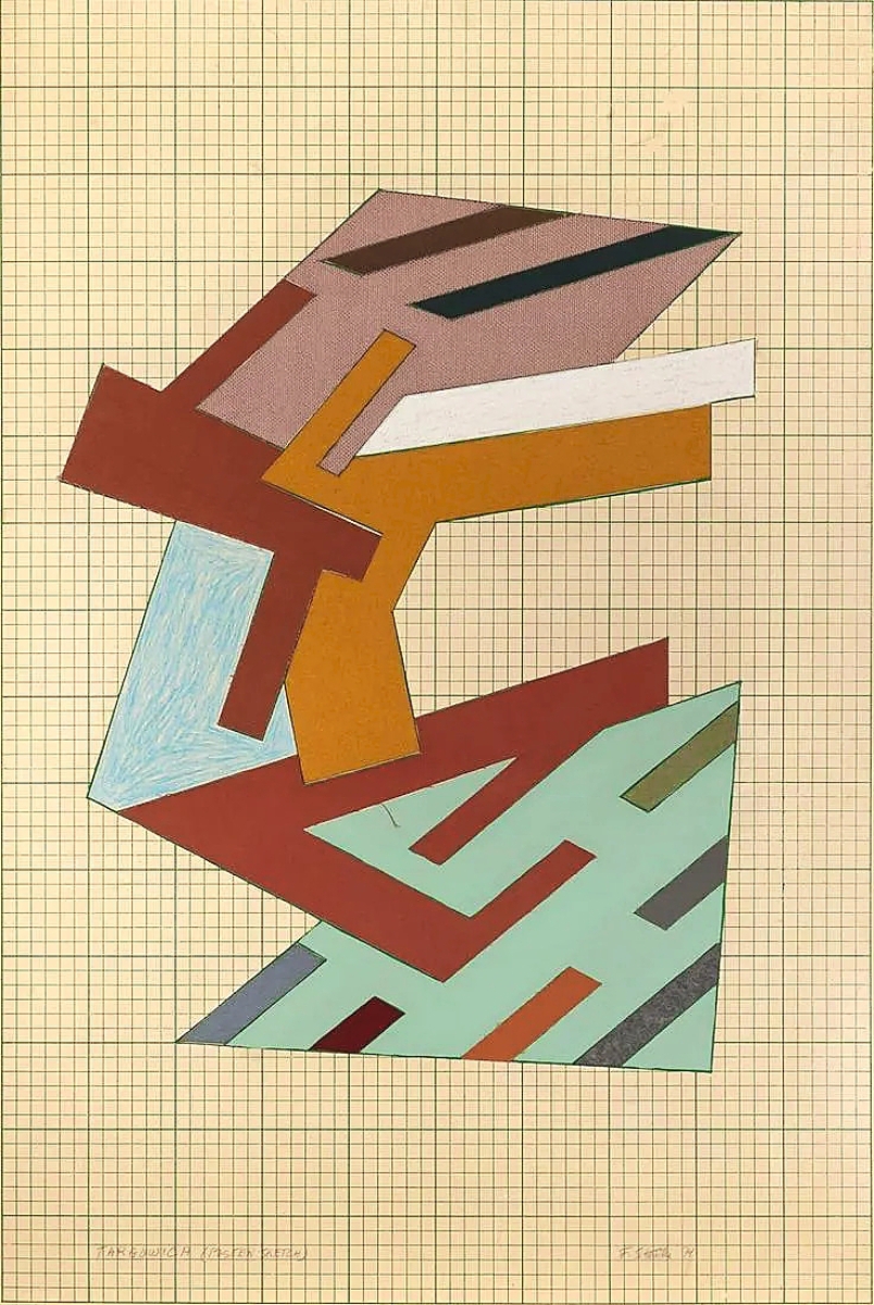 Frank Stella’s poster sketch for “Targowica,” a work from his “Polish Village” series, would sell for $75,600. It was executed in acrylic, oil pastel, fabric and paper collage on board laid to panel.