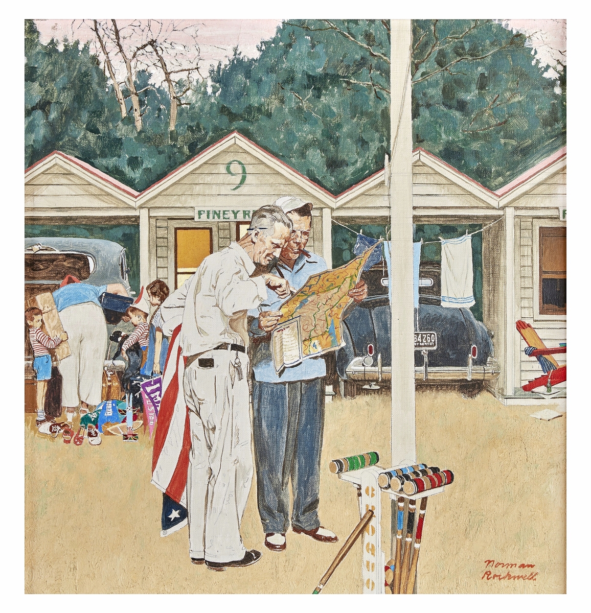 The sale’s leader at $478,000 was a fresh-to-the-market work by Norman Rockwell. “Piney Rest Motel (Cozy Rest Motel)” was originally featured on a promotional poster for the Famous Artists School, a mail correspondence school for aspiring artists that Rockwell taught for. Rockwell had gifted the work to the family through which it descended until now. Oil and pencil on canvas, 18 by 17 inches.