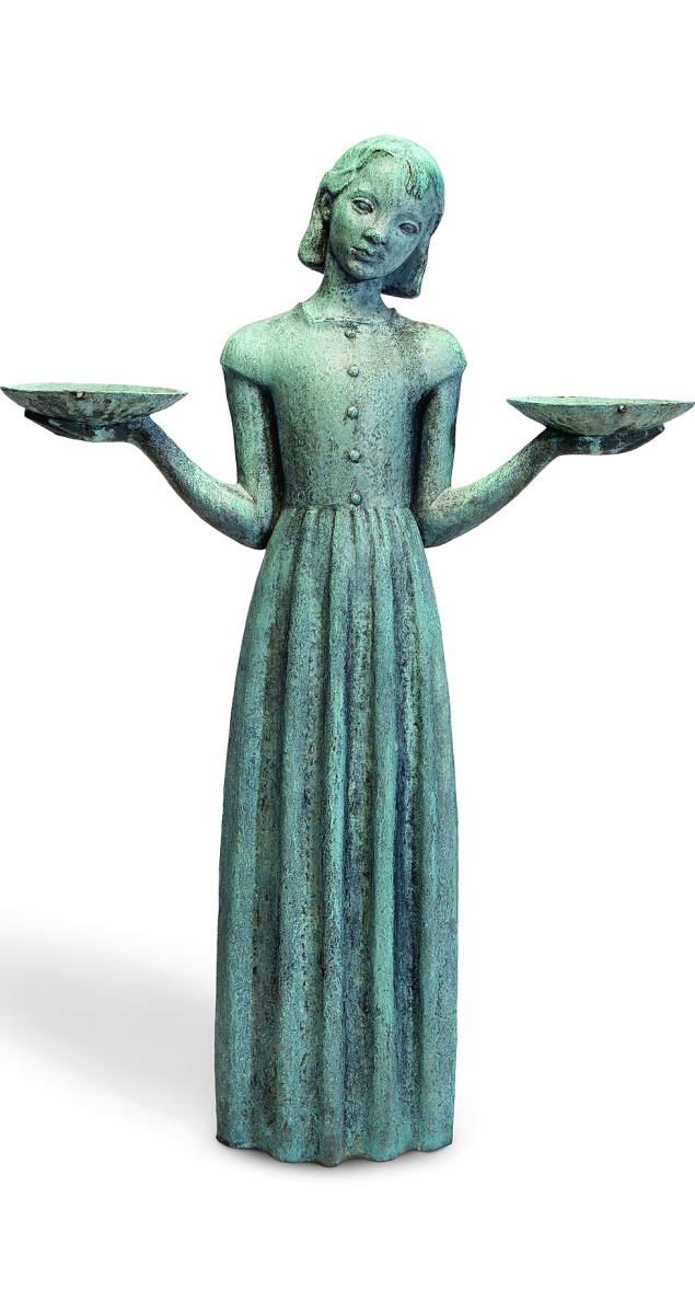 Prior to the sale of “Bird Girl” in Freeman’s June 6 sale, Sylvia Shaw Judson’s auction record stood at a modest $3,250. It now stands at $390,600 for the 50-inch bronze work that entered the American consciousness when its first casting was featured on the cover of John Berendt’s best-seller Midnight in the Garden of Good and Evil. The work was cast in an edition of four, this the second cast that was exhibited at the Art Institute of Chicago in 1938 before traveling to five other institutions. Alasdair Nichol said the firm found it tucked away in a wine cellar. It was purchased by Olde Hope Antiques bidding on behalf of a client.