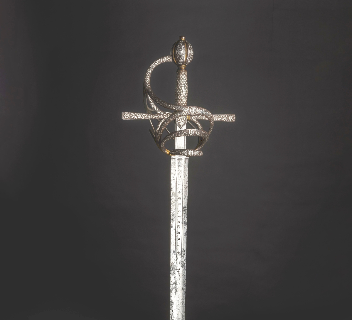 The most significant lot in the May 27 antique arms and armor sale was this German rapier from around 1610 with damascened and gilded silver hilt, which is comparable to the Wallace Collection and Dreger Collection examples at Berlin.  It sold for $ 53,351.