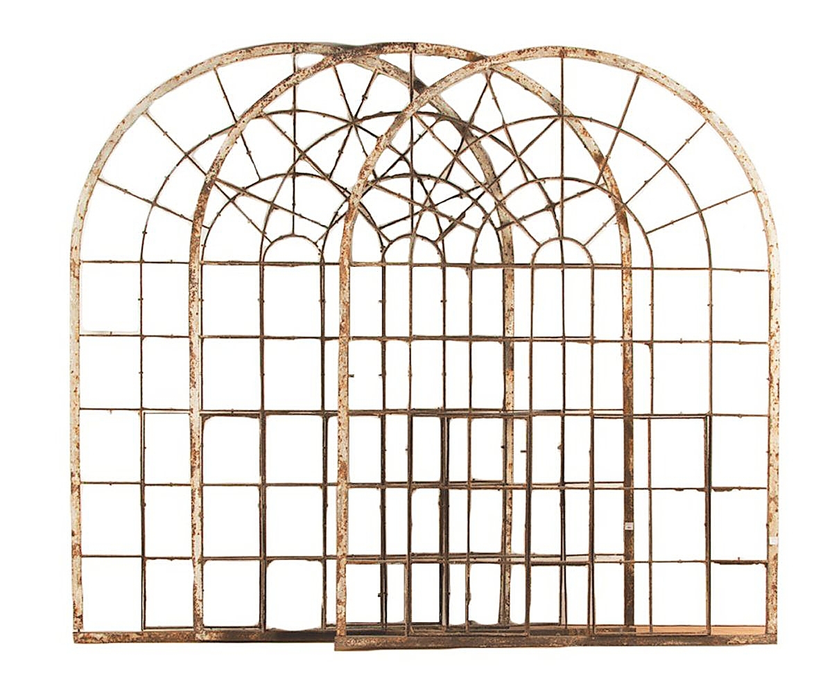 These three arched French cast iron window frames, which had been consigned from a seller in France, dated to circa 1880 and brought $8,125 ($1,5/2,500).