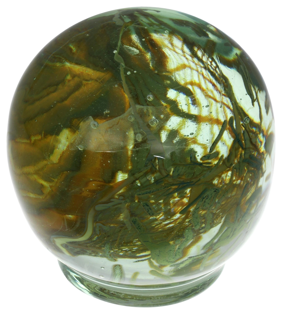 A total of $50,820 was a big price for a small item, but the name Tiffany Studios was what propelled this “Aquamarine” paperweight, circa 1918, engraved “L.C. Tiffany — Inc., Favrile, 6508N” to its outsized result.