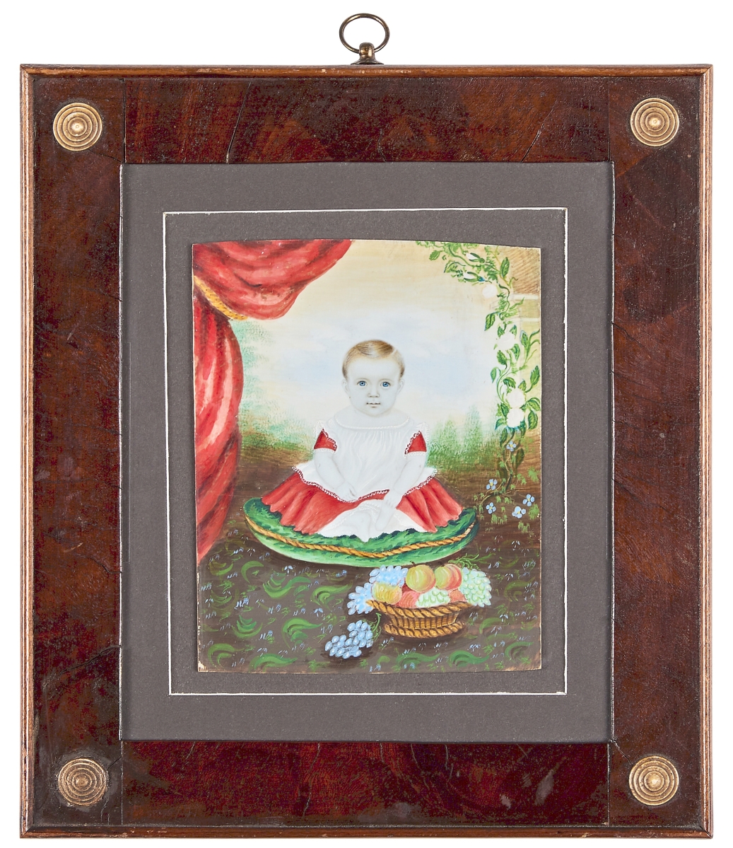 A private collector paid $40,320 — and the second highest price in the sale — for this miniature portrait of a boy in a red dress by Mrs Moses B. Russell ($5/10,000).