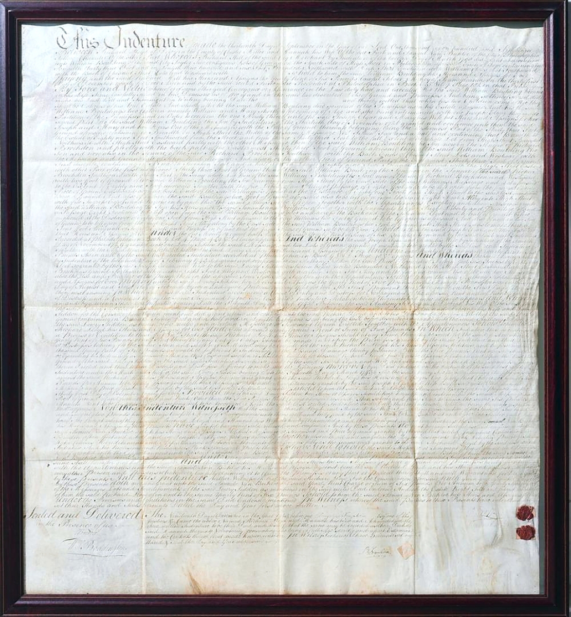 This indenture on vellum between Richard Lloyd and his wife, Hannah Lloyd, to Samuel van Burkloe for a Philadelphia property was signed twice by then Justice of the Peace, Benjamin Franklin, and dated September 13, 1753. A trade buyer paid $11,800 for it ($4/8,000).