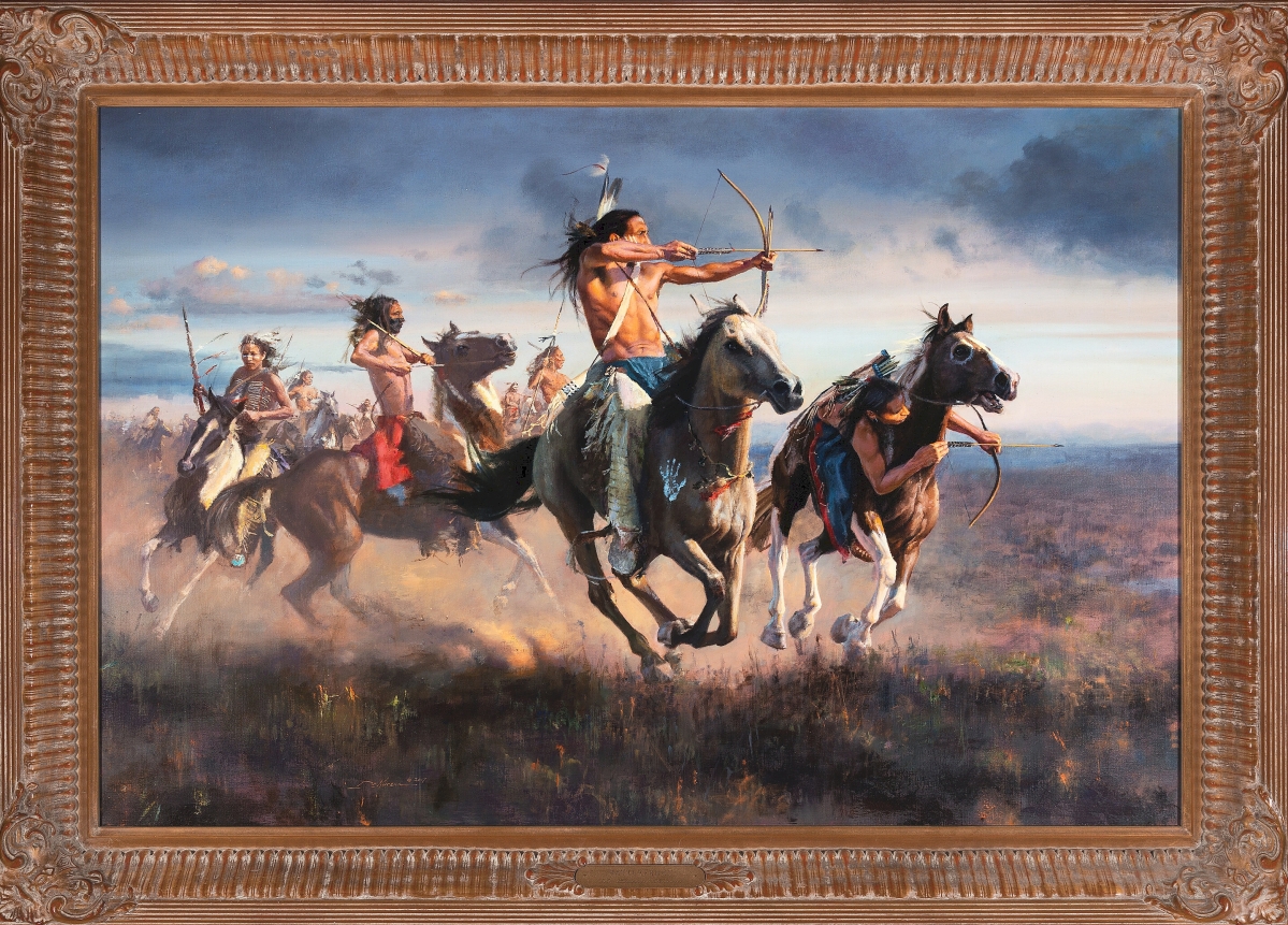 Fine art in Ward’s collection included a number of Western artists with Native American battle scenes. At $31,250 was Ed Kucera’s “Battlefront,” a 2017 oil on canvas of 40 by 60 inches.