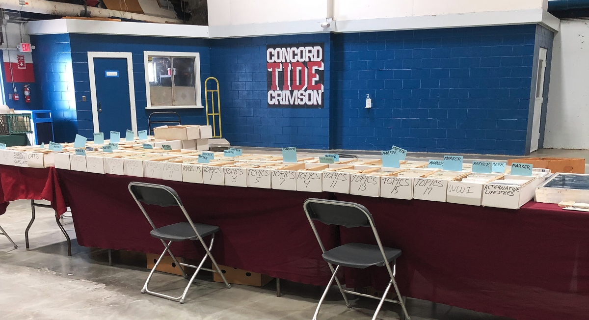 Three postcard dealers were set up next to one another at one end of the show. There were more than 50 linear feet of postcards on display, offering well over 200,000 cards. One dealer, David Sysyn, Greenfield, N.H., said he had more than 35,000 cards relating to New Hampshire. Prices ranged from 50 cents to $50.