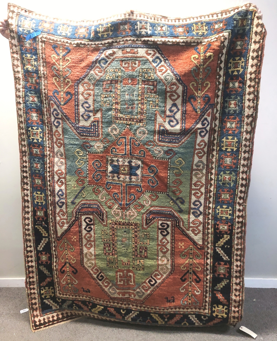 A Glastonbury, Conn., home provided this 5-by-8-foot Caucasian rug, which brought $4,383.