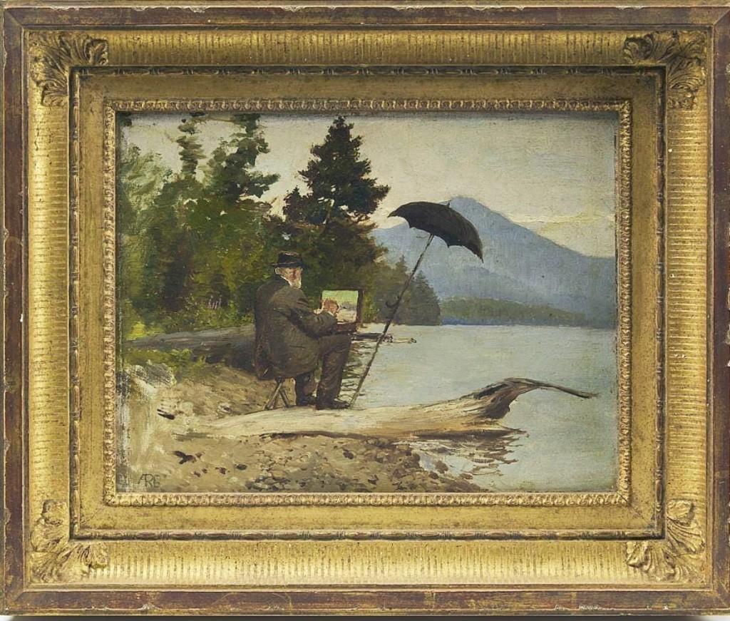 Topping the two-day sale series was a portrait of American artist William Trost Richards (1870-1952) painted by his daughter, Anna Richards Brewster, which sold for $175,000, nearly 70 times its estimated high value. Dated 1904 and signed lower left, the 9-3/16-by-11-15/16-inch canvas depicting Richards at work painting a Lake Placid, N.Y., landscape was from the collection of Jo Ann and Julian Ganz Jr of Los Angeles.