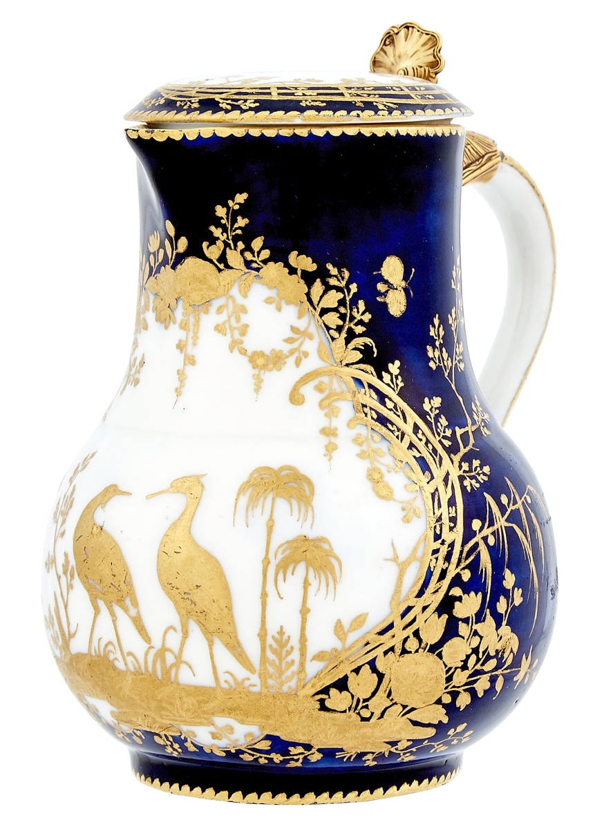 “That was interesting because it has gold mounts rather than silver gilt ones,” David Gallagher said. This circa 1751-53 Vincennes Porcelain bleu lapis jug and cover more than doubled the high estimate and sold to an American buyer for $34,650. Gallagher said it may be included in a forthcoming book on Madame Pompadour and Sevres Porcelain by Rosalind Savill ($10/15,000).