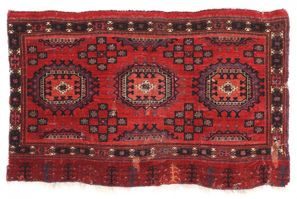 The top lot of the sale was a Salor chuval carpet from Eighteenth Century Turkmenistan, which flew to $59,375 to an in-house bidder. The subject of both publication and exhibitions, the museum-quality carpet from the Leigh Marsh collection measured 4 feet 2 inches by 2 feet 8 inches.