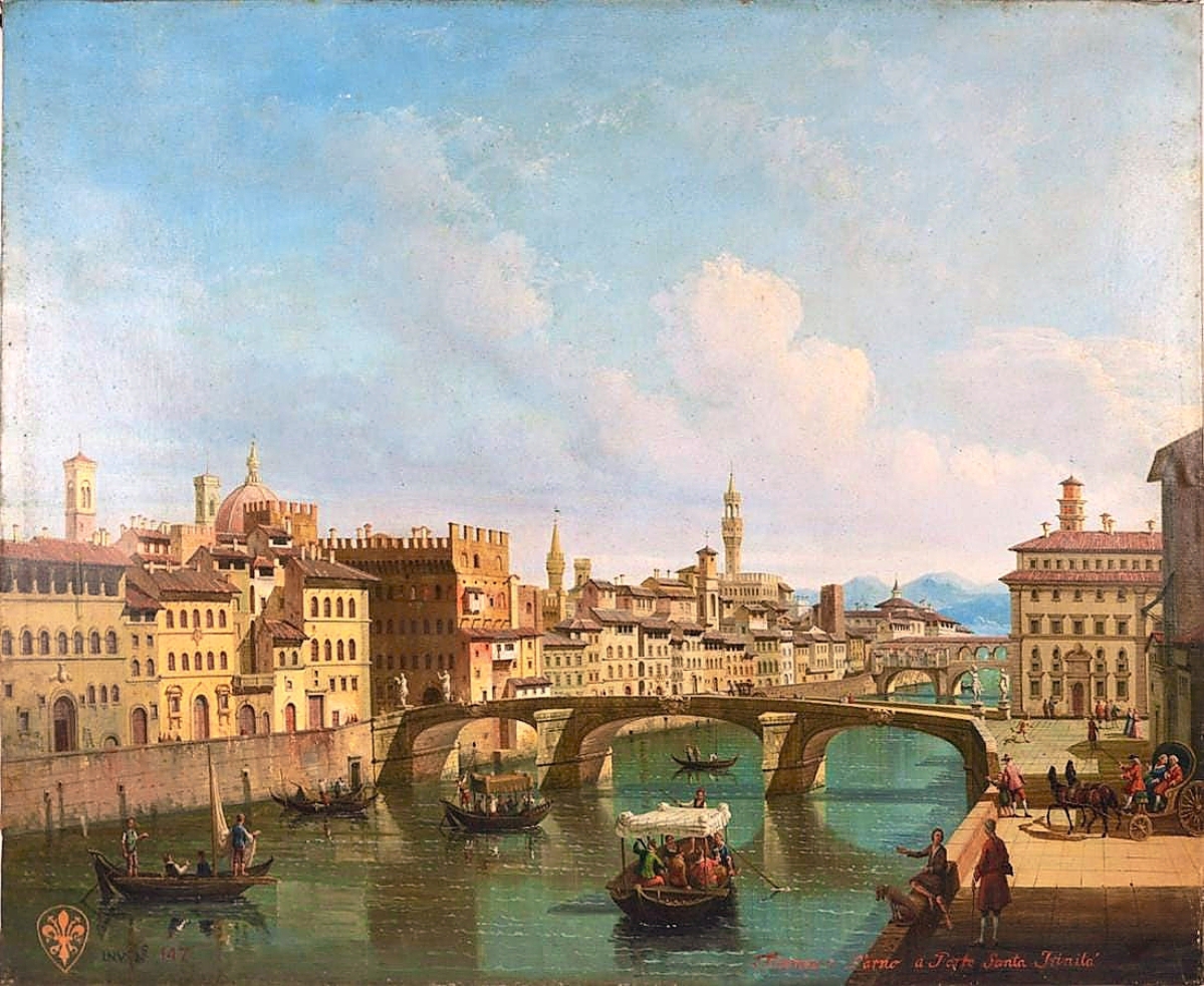 A painting attributed to Italian artist Giuseppe Zocchi (1711-1767) of the Arno River bridge, Santa Trinita, in Florence, trounced its $2,500 high expectation to leave the gallery at $22,500. The oil on canvas vedute, depicting the river’s boat commerce, the historic span and neighboring buildings, was done circa 1742 and measured 30¼ by 37- inches.