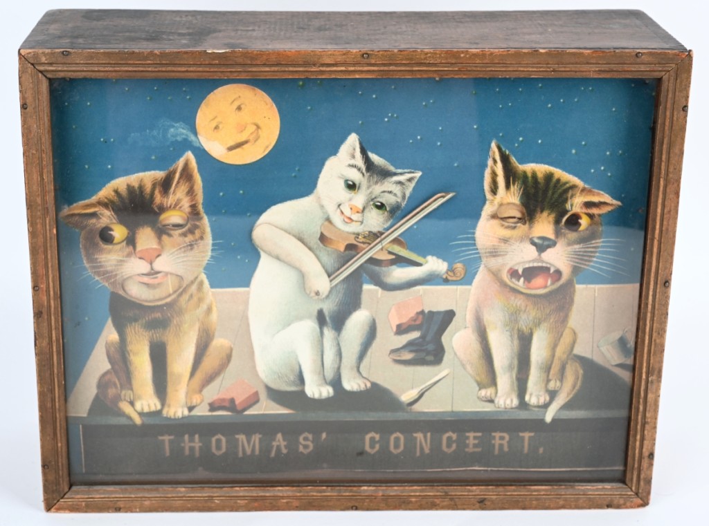 Made in the late Nineteenth Century, this clockwork toy featuring serenading tomcats went out at $3,120.