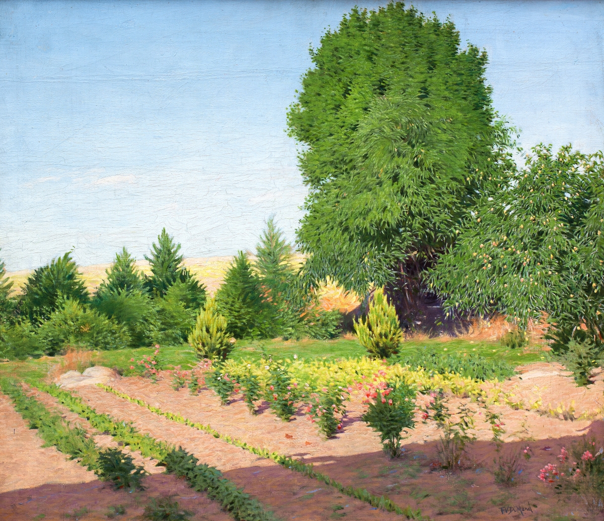 “Garden in Lyme” by Frank Vincent DuMond (American, 1865-1951), circa 1930. Oil on canvas. Collection of N. Robert Cestone & Stephen V. DeLange.