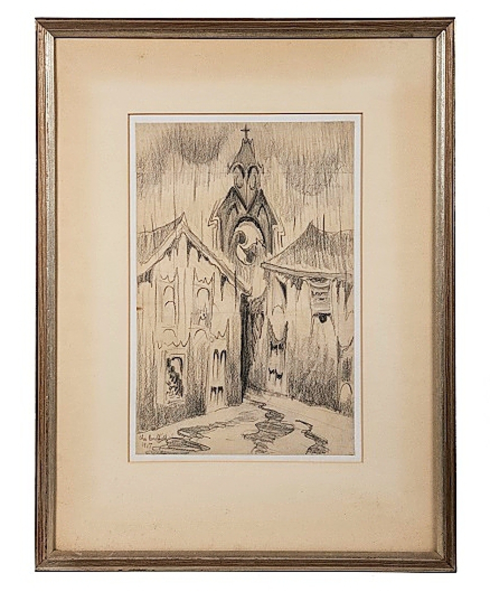 “Study for Church Bells Ringing on a Rainy Night,” a graphite on paper work by Charles Burchfield, was bid to $30,000.