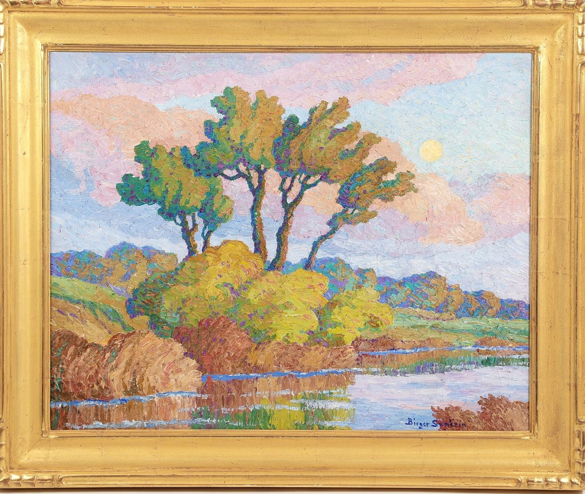 “Twilight” by Birger Sandzén sold for $30,000 to the same buyer as “Snow and Mountain,” for just two dollars less. It measured 22 by 28 inches not including the frame ($25/35,000).