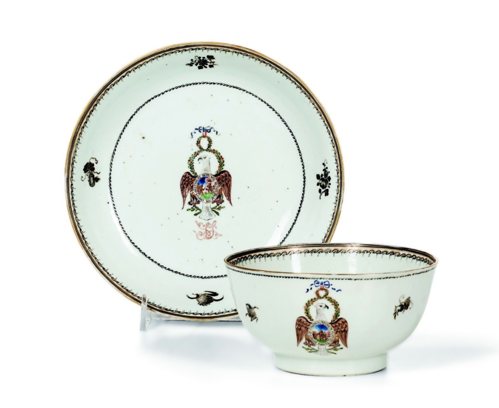 The sale had more than 100 lots of Chinese export porcelain. The rarest and most sought-after was this tea bowl and saucer bearing the arms of the Society of the Cincinnati. It sold for $75,000, tied for the top price of the sale.