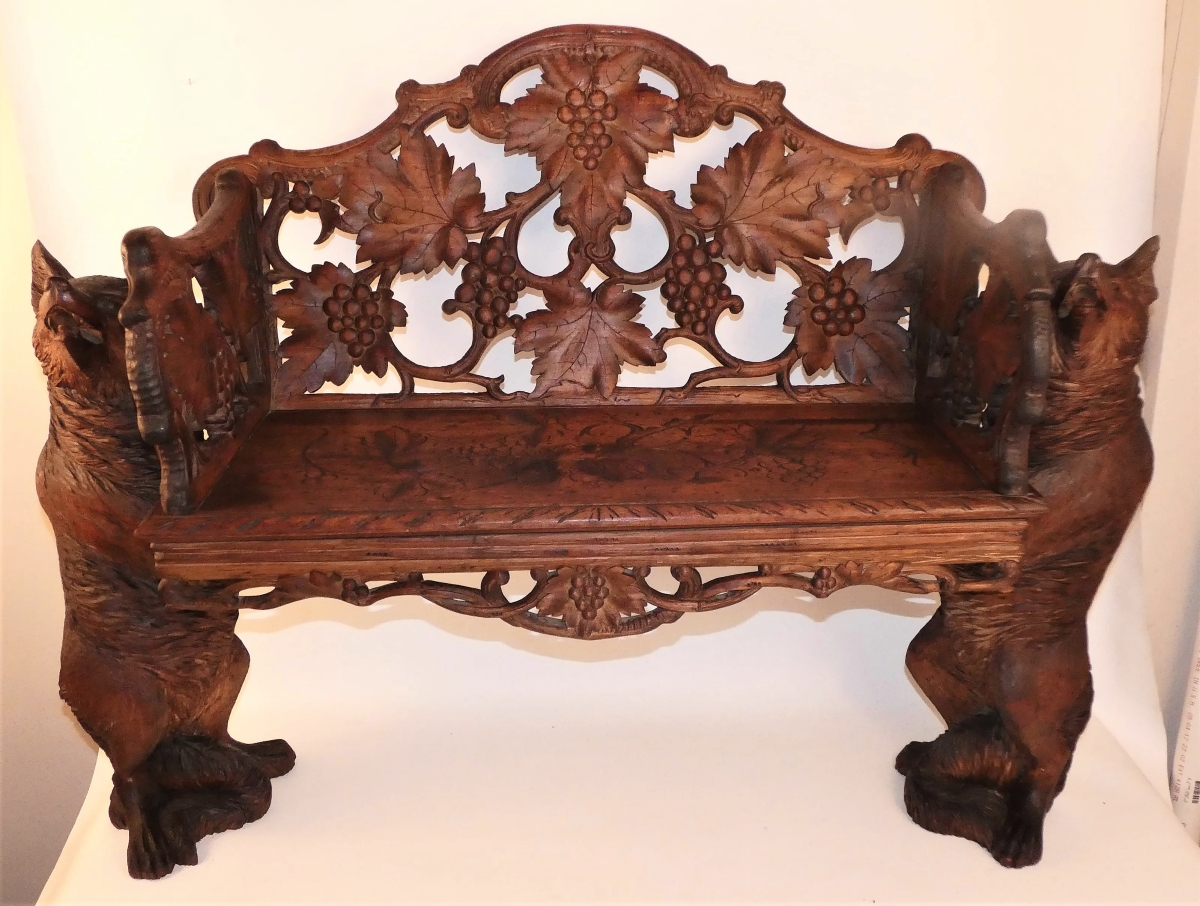 Shute noted that the full-bodied foxes holding up this Black Forest bench were rare as the supports were more commonly carved in the form of bears. It measured 46 inches long and sold for $7,200.