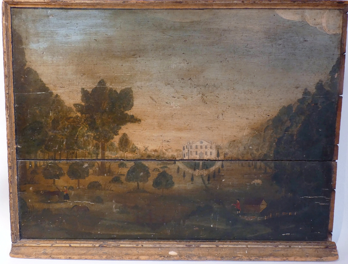 Featuring an early colonial estate, this fireboard with original paint sold for $13,750 to a buyer in Michigan. The auction house dated it to circa 1830 and found it in Greig estate.