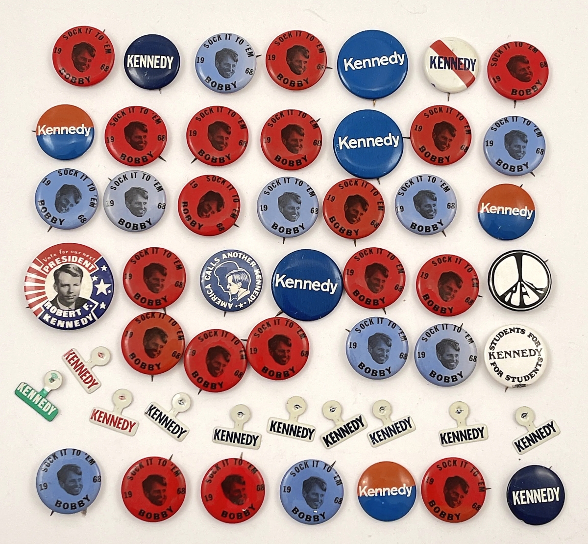 Top lot from the Thorner collection was this group of Robert F. Kennedy buttons. Shown here is only half and the group sold for $4,800.