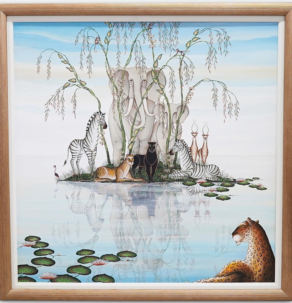 Twentieth Century Chilean artist Gustavo Novoa’s works come up from time but time but rarely as large as this one. “Summer Retreat” measured 47 by 47 inches and included a study by the artist. A buyer in Florida bagged the desert island safari scene for $7,200 ($4/8,000).