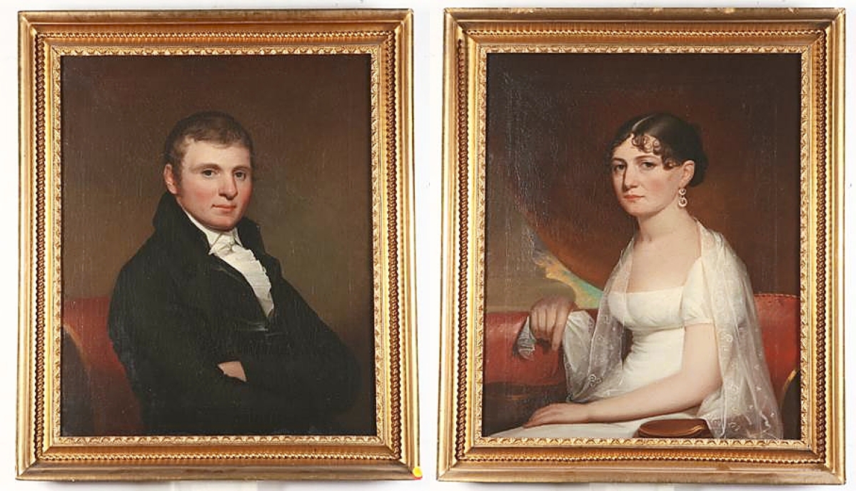 Staying in the family was this pair of portraits by Jacob Eichholtz (American, 1776-1842) depicting Phillip Reigart (b 1788) and Sophia Diffenderffer Reigart (b 1784), which were purchased for $10,370 by descendants of the subjects.