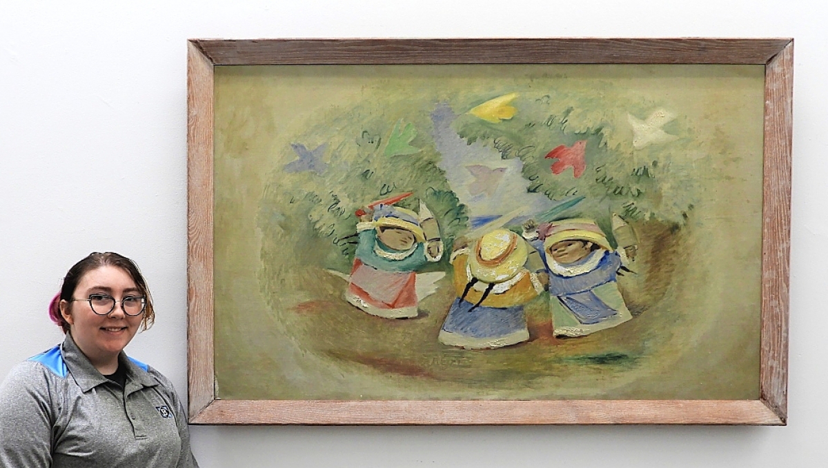Fetching $20,000 against a $7/10,000 estimate, French artist Jean Charlot’s (1898-1979) painting depicting three small, round-faced children wearing glasses and straw hats in an oval-shaped forested world, surrounded by colorful birds, was expected to do well and it did. Later in his career, Charlot moved to Hawaii, where he taught at the University of Hawaii. This painting sold online to a collector there.