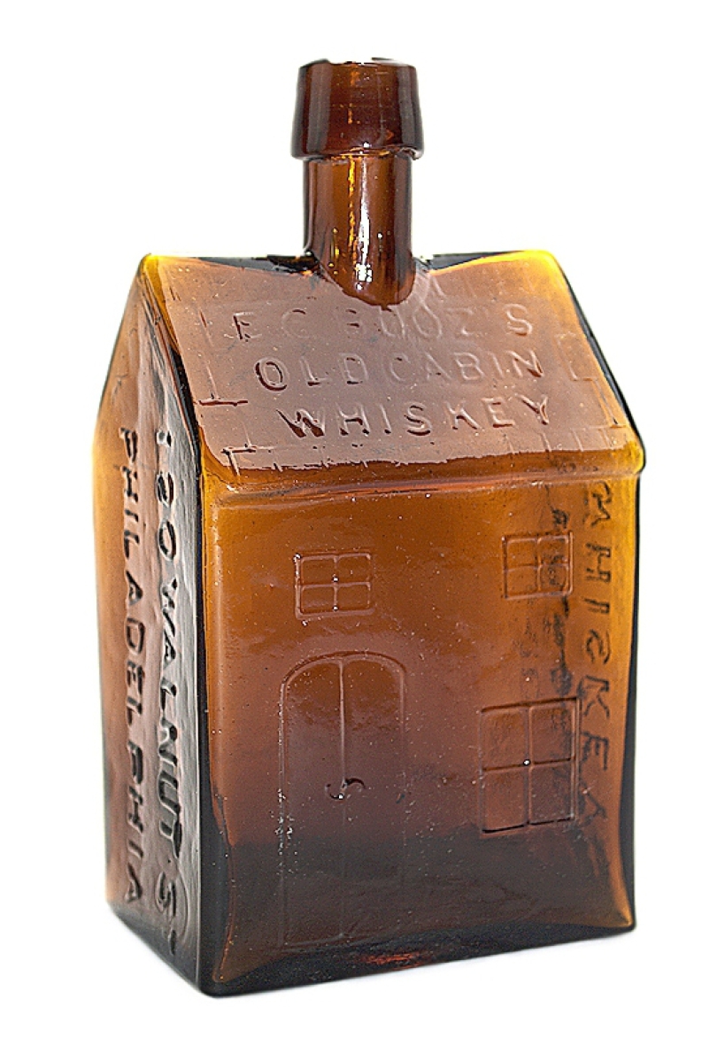 E.G. Booz’s Old Cabin Whiskey from Philadelphia, circa 1855-65, in medium amber shading to a more yellowish amber color, sold for $12,870.