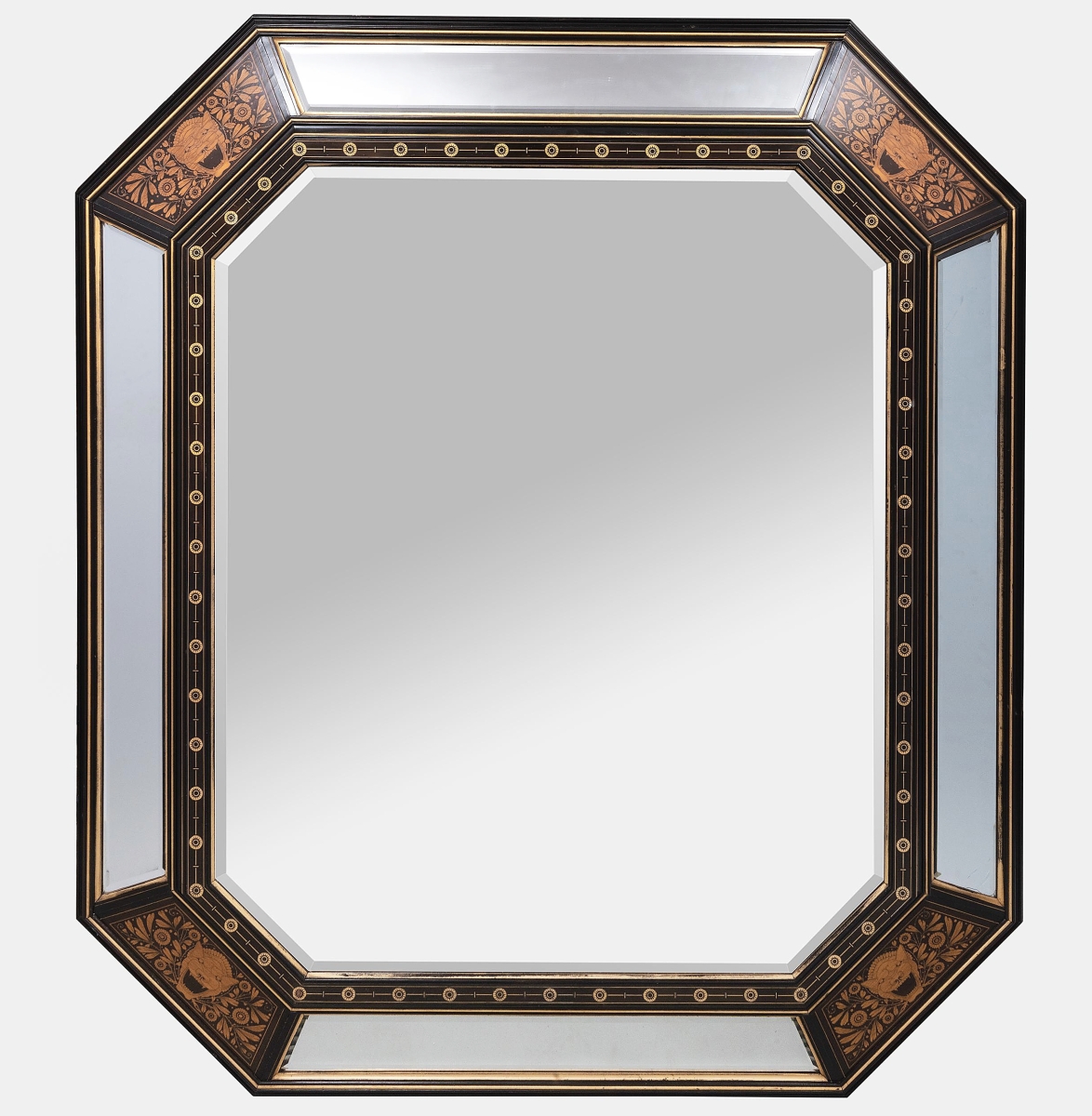 Bringing the second highest price at $25,030 was this American Aesthetic Movement ebony, bone and various wood marquetry and parcel-gilt mirror by Herter Brothers of New York City. It was one of nearly three dozen lots of Aesthetic Movement decorative arts in the sale, from three different collections. A trade buyer bidding online paid the top price ($8/12,000).