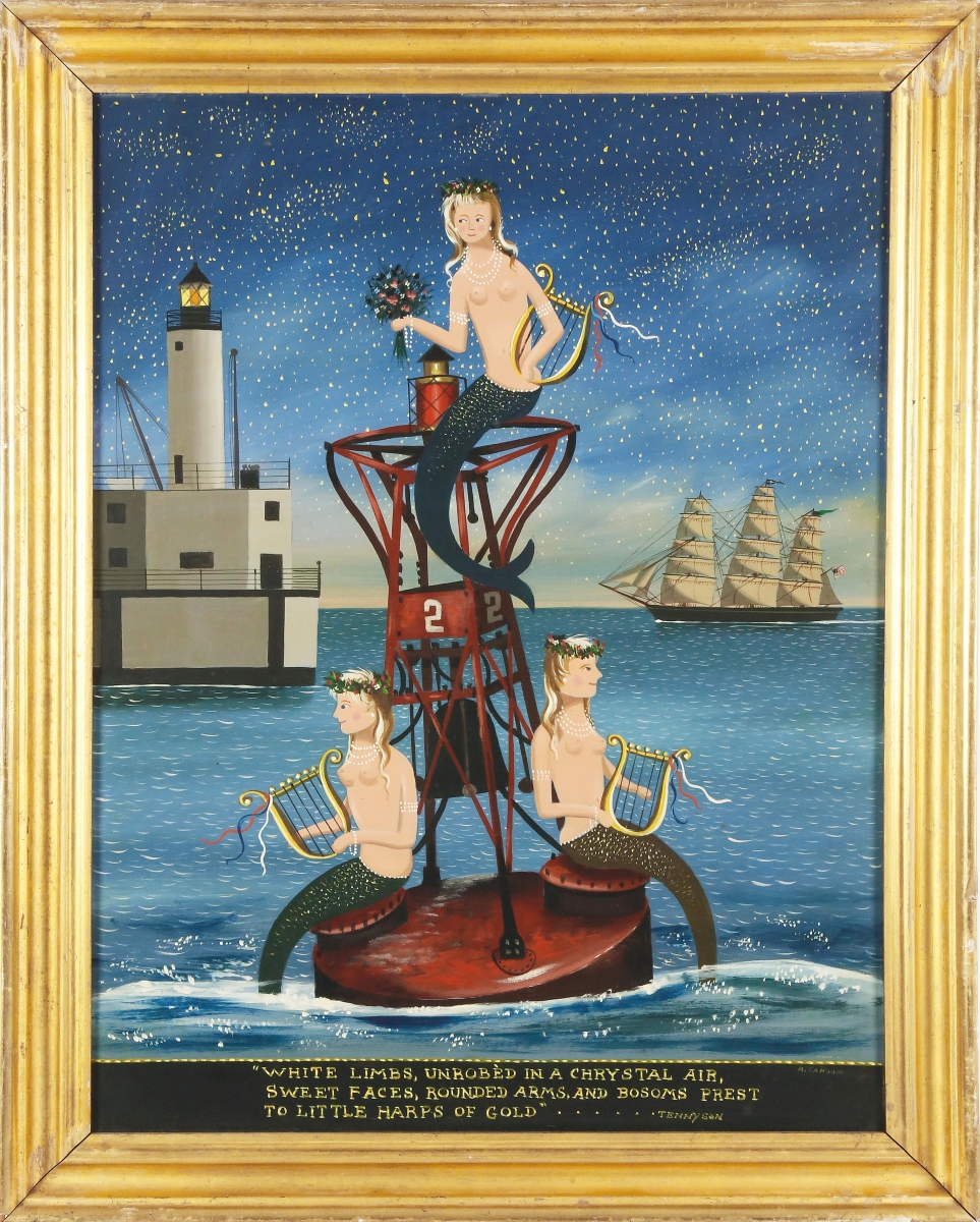 “The Sea Fairies,” one of three paintings by Ralph Cahoon and the cover piece for the catalog, realized $67,100, going to a local collector on the Cliff.