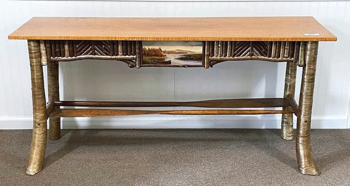 Bringing the second highest price in the sale was this custom-made Adirondack sofa table made by Barney Bellinger in 2002 for a Minnesota Lake house. A private collector in Stockbridge, Mass., won it for $6,120 ($6/12,000).