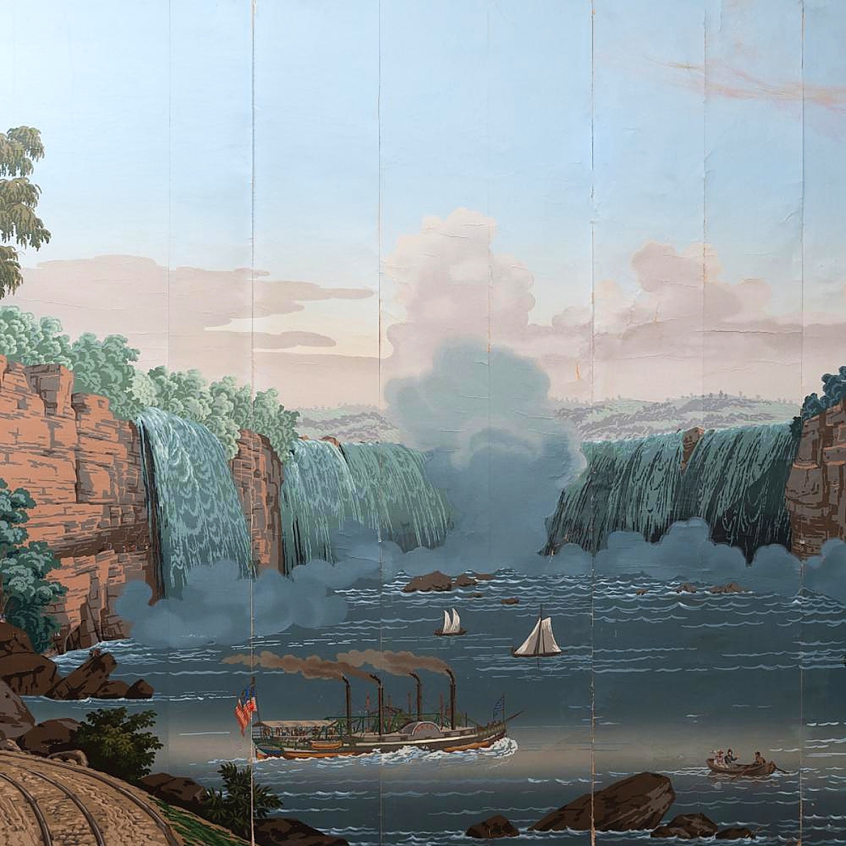 “We were a little surprised those didn’t do better,” Muffie Cunningham said of a set of 27-panels of panoramic wallpaper by Zuber and Co., which finished at $11,070 from a private collector bidding online. “These were much more traditional than the fanciful scenes we’ve sold, and of American views; that may have limited our market a bit, but they were beautifully executed, and the condition overall was generally very good” ($12/18,000).