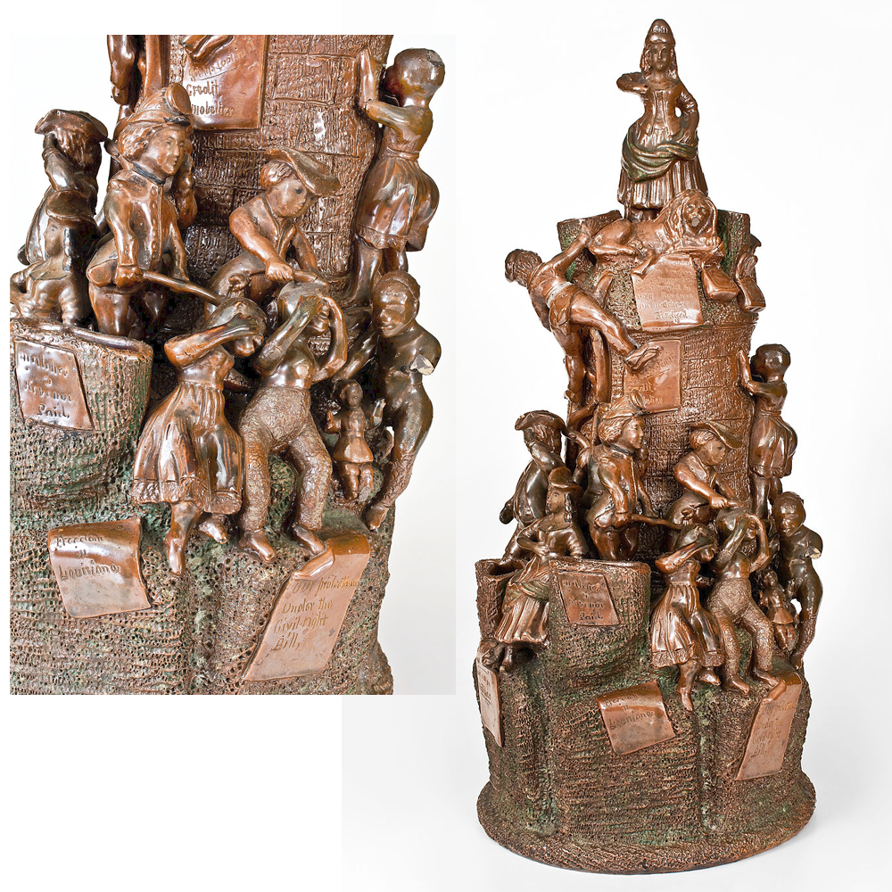 The Liberty Monument set a record for Anna Pottery when it sold for $600,000 to Winterthur. It features images of both the Colfax Massacre and the shame of Schuyler Colfax, the vice president implicated in fraud under the presidency of Ulysses S Grant. "It's a double meaning on the word ‘Colfax,'" Mark Zipp said. "The Colfax that have and the Colfax that have not— the one that had it and blew it and the others who never did.” Winterthur plans to use the work to inspire challenging conversations about our nation's history, calling it a "transformational acquisition."