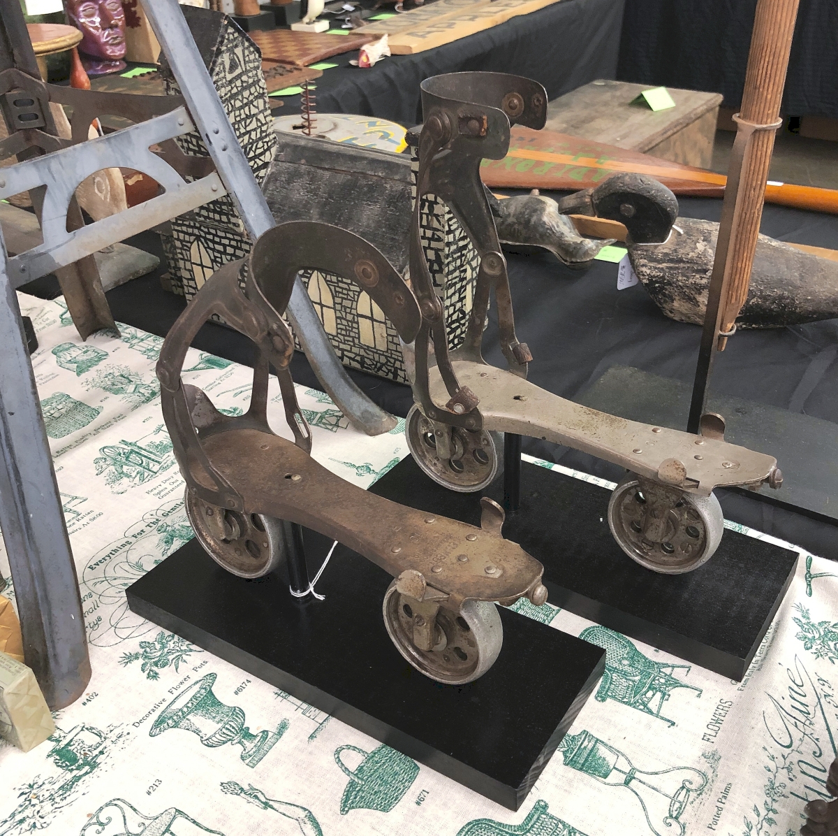 The unusual pair of roller skates was priced $395 by Chuck Auerbach, Akron, Ohio. With a front wheel that swiveled, they may have been a challenge to ride.