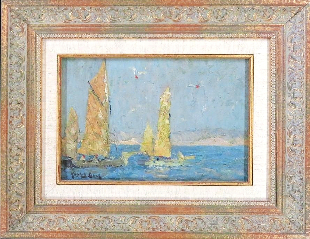 “Sailboats of the Coast of Brittany” by Hayley Lever (1876-1958), 1908, oil on canvas, 6½ by 9½ inches, $3,663.