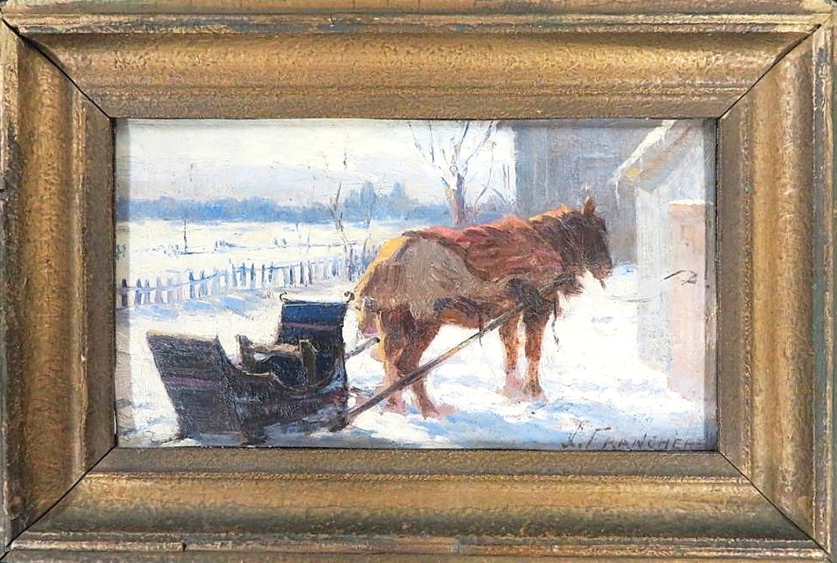 Untitled winter scene by Joseph-Charles Franchere (1866-1921), ARCA, oil on card, 4½ by 8 inches, $4,944.