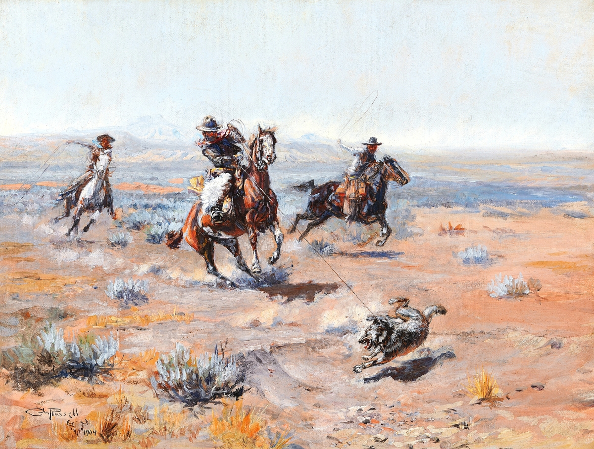 Charles Russell’s “Roping A Wolf” sold for $1,770,000. Auction house partner Mike Overby said Russell oils are rare to the market, many of them held in museums and high-level collections. The oil on canvas measured 15 by 20 inches and spoke to a time when wolves began attacking ranchers’ cattle following the US Government’s program of killing off the American buffalo.