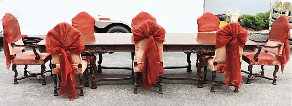 Leading nearly 75 lots from the Kellogg Mansion was this carved hardwood dining table and chairs, that had been made around 1925 when the mansion was built. A Florida buyer will be carting it off for $13,860 ($ ,000).