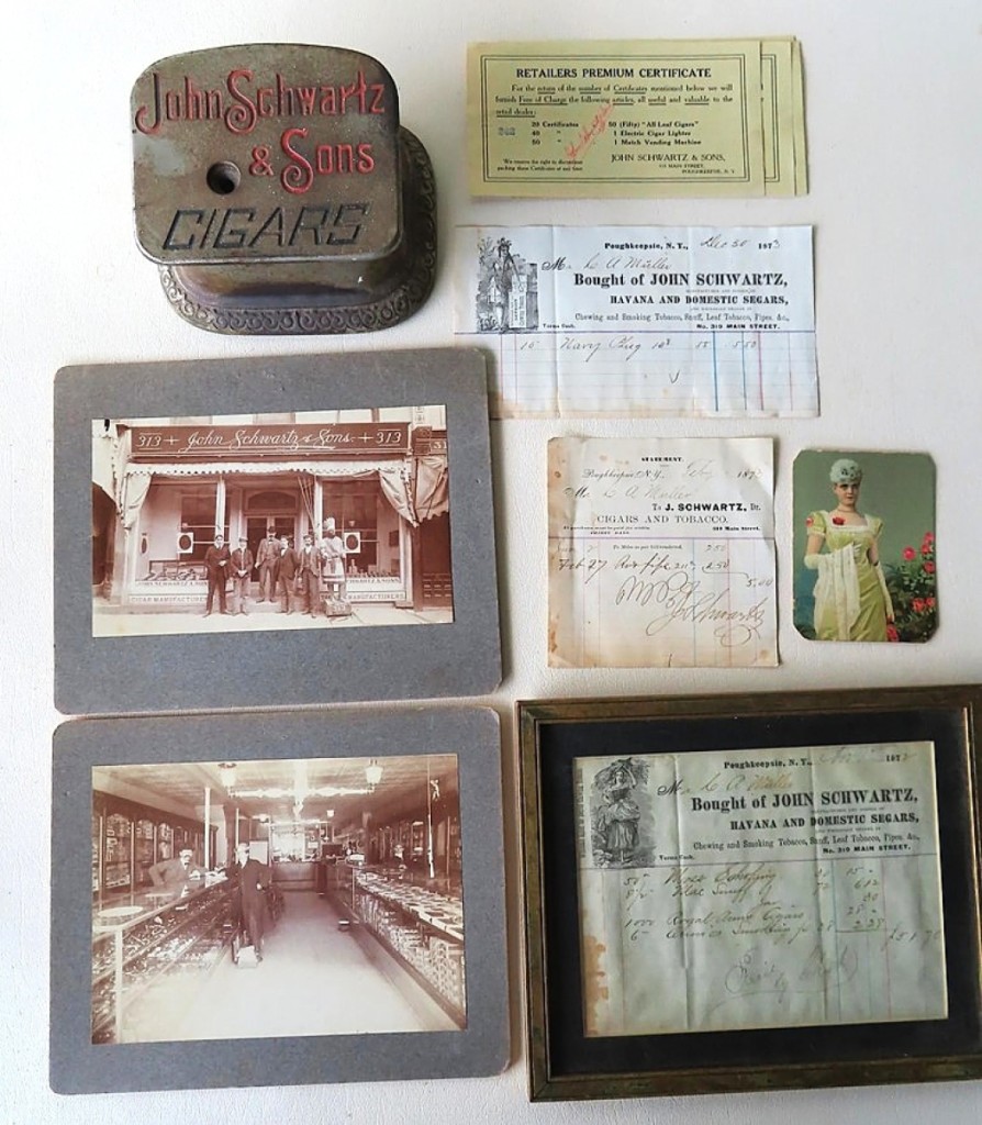 This group of cigar store ephemera included a cigar cutter and related to a local business, the Poughkeepsie Schwartz cigar store. In addition to the cutter, the lot included photographs, trade cards and receipts and brought a smoking $1,265.