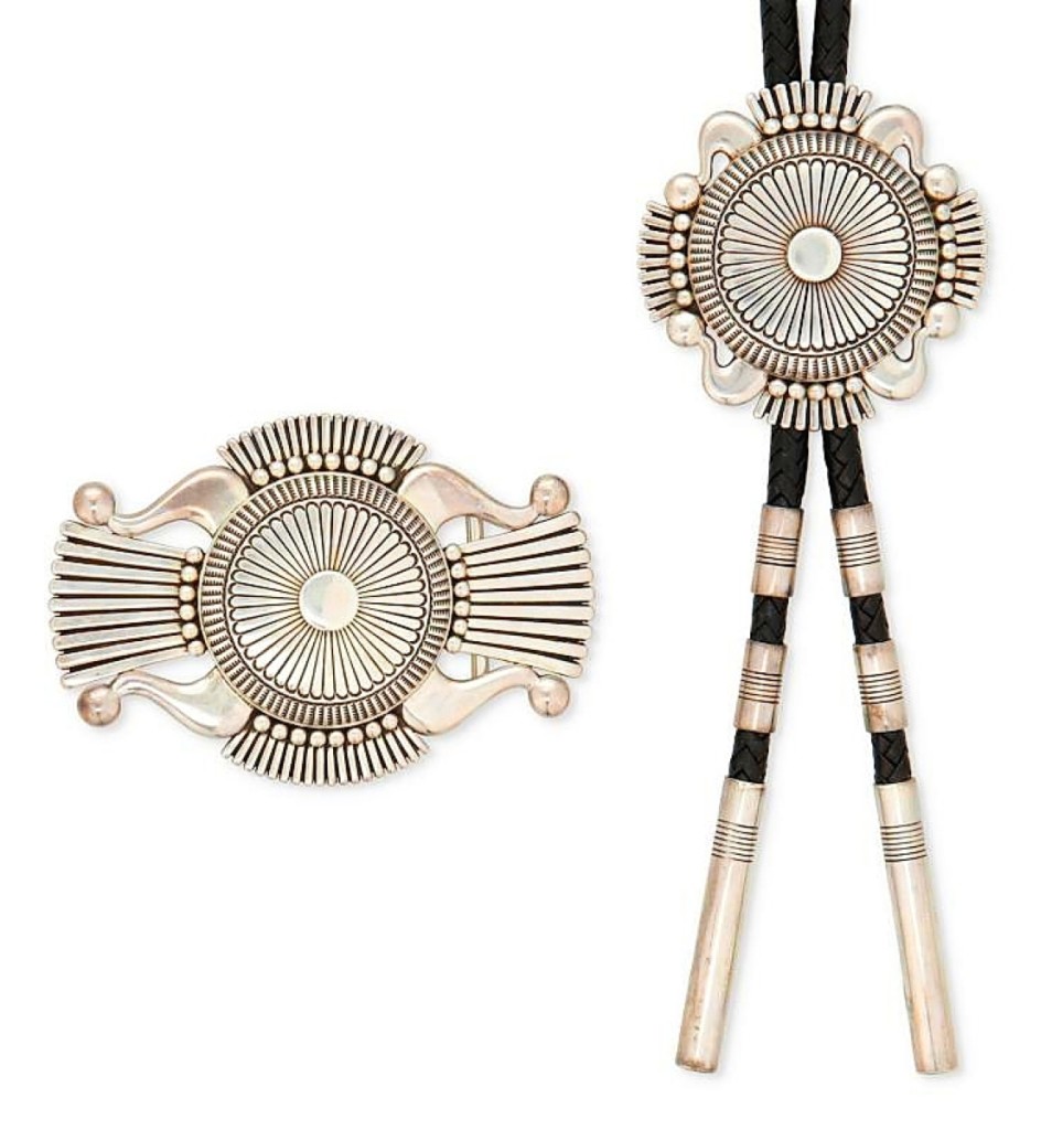 A Thomas Curtis Sr (Navajo/Dine, Twentieth Century) silver bolo and buckle, each stamped T. Curtis / Sterling, took $8,750, well above its $800-$1,200 estimate.