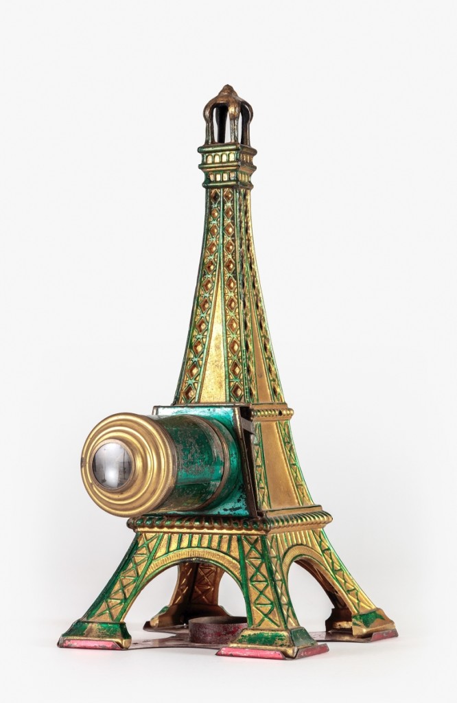 Eiffel Tower magic lantern, Louis Aubert, Paris, France, circa 1890. Tin, paint, steel and glass. From the Richard Balzer Collection, gift of Patricia Bellinger Balzer. Photo by Joshua White/JWPictures, ©Academy Museum Foundation.