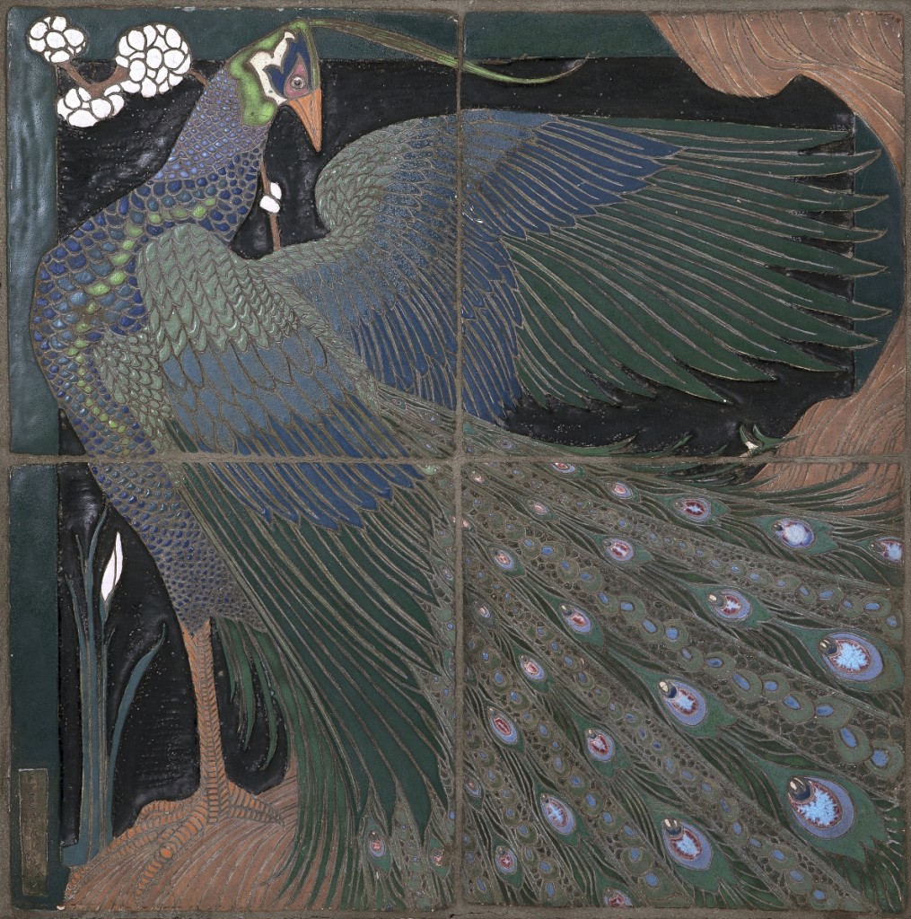 Frederick Hurten Rhead, “Peacock,” 1910, four-tile panel, Art Academy of the People’s University, 20¾ by 20¾ inches.