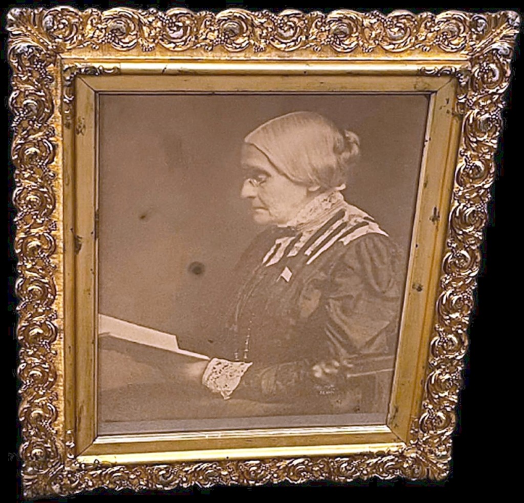 The top lot of the sale at $35,990 was a silver bromide photographic print of Susan B. Anthony in original frame. Kirvan said that it hung on the wall in Hale’s studio. Hale took this image of Anthony in November 1905, four months before she would pass away. The Susan B. Anthony Memorial Association nearly immediately recognized the image’s quality and adopted the it as its official portrait in 1906.