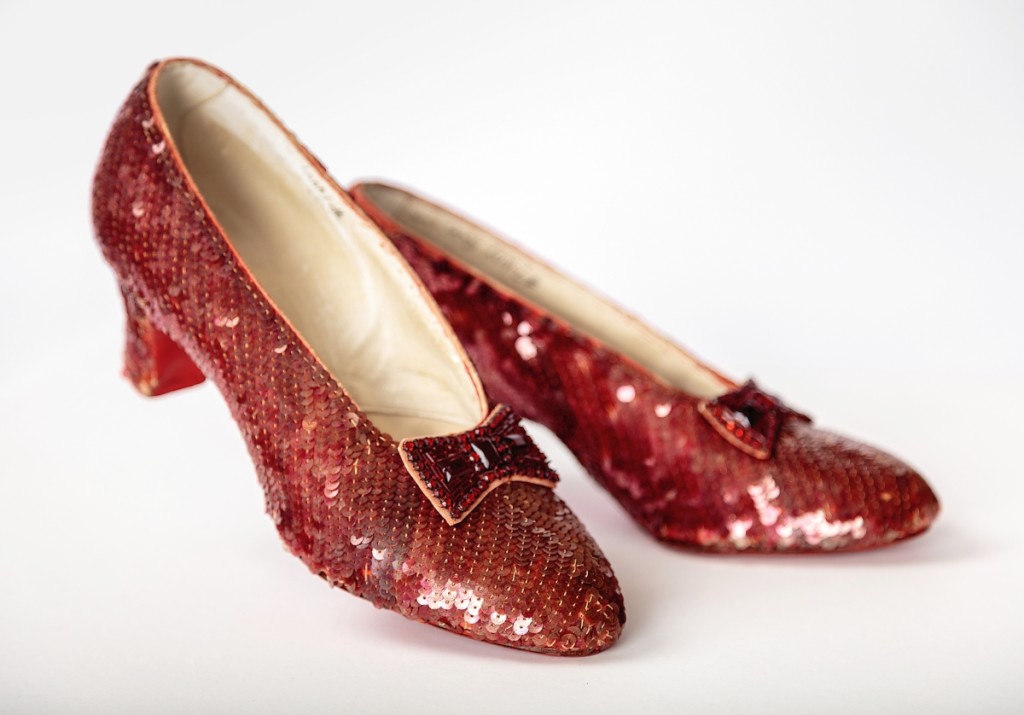 Screen-used close-up pair of the Ruby Slippers, designed by Adrian, from The Wizard of Oz (1939). Academy Museum of Motion Pictures. Photo by Joshua White/JWPictures, ©Academy Museum Foundation.