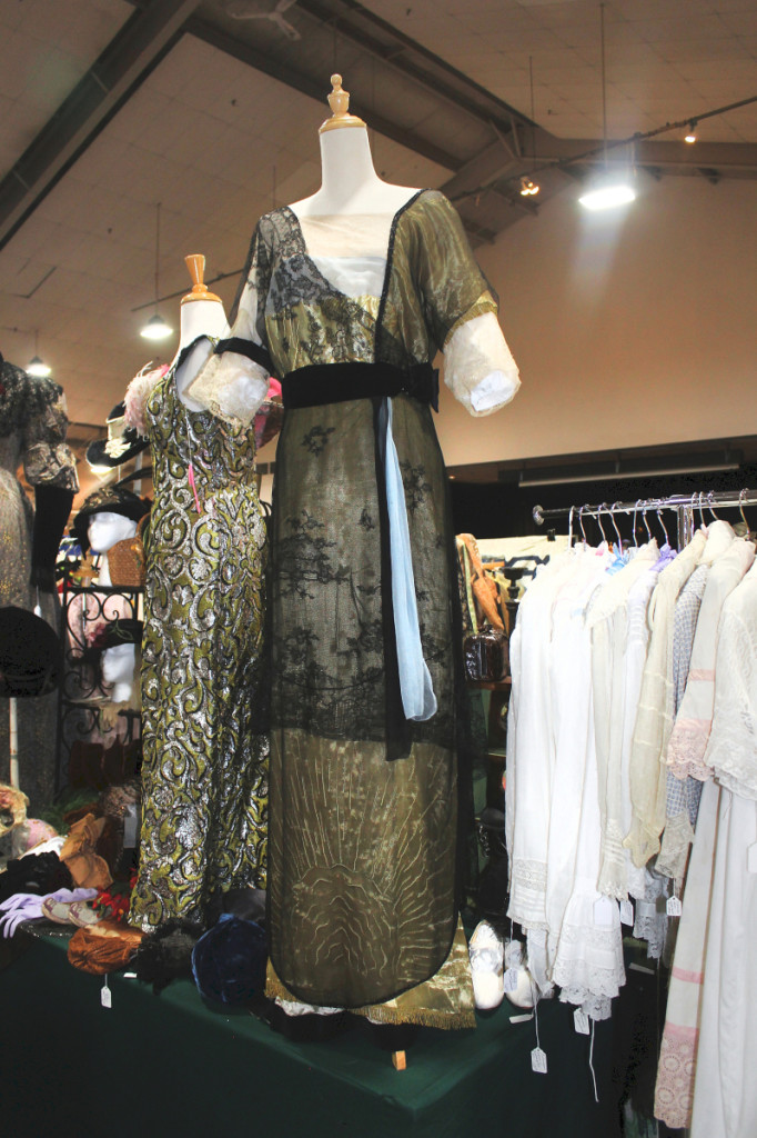 Of the many stunning pieces with Stephen Porterfield was this 1910 New York dress with an embroidered sun on the black chiffon overlay and cloth of gold underneath. Cat’s Meow, Midland, Texas. —The Sturbridge Vintage Fashion And Antique Textile Show and Sale