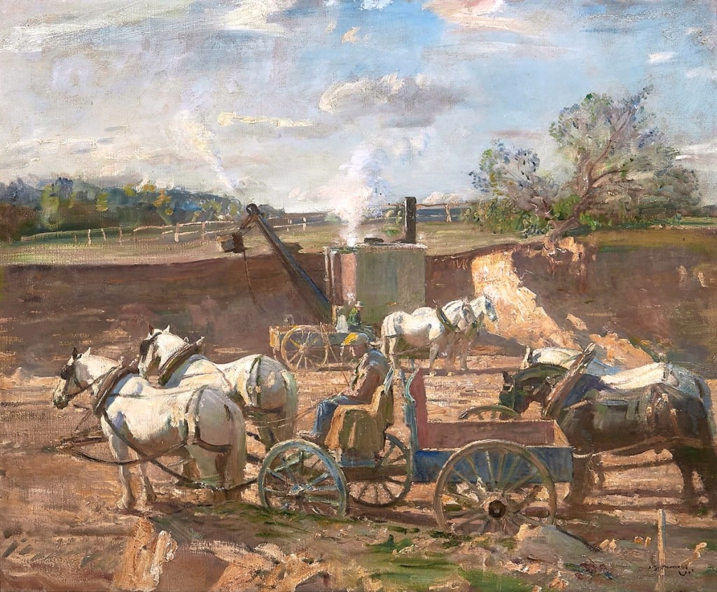 A buyer in the United Kingdom paid $162,500 for “Making a Polo Ground at Princemere,” which was done in 1924 during Sir Alfred James Munnings’ only trip to the United States ($100/150,000).
