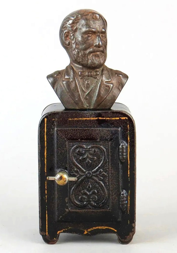 The sale’s top lot was a Ulysses S. Grant safe bank by Harper that sold for $4,140. The bank is fairly rare and hardly ever seen with the original stenciling.