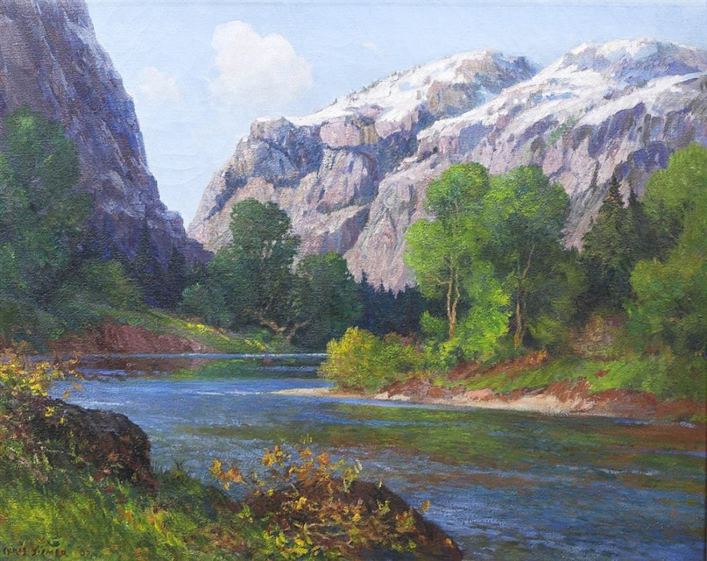 Christian Siemer (American/New Zealand, 1874-1940) painted “Mountain Lake” in 1937; his granddaughter, who now lives in the San Francisco Bay Area, paid $11,875 for it ($8/12,000).